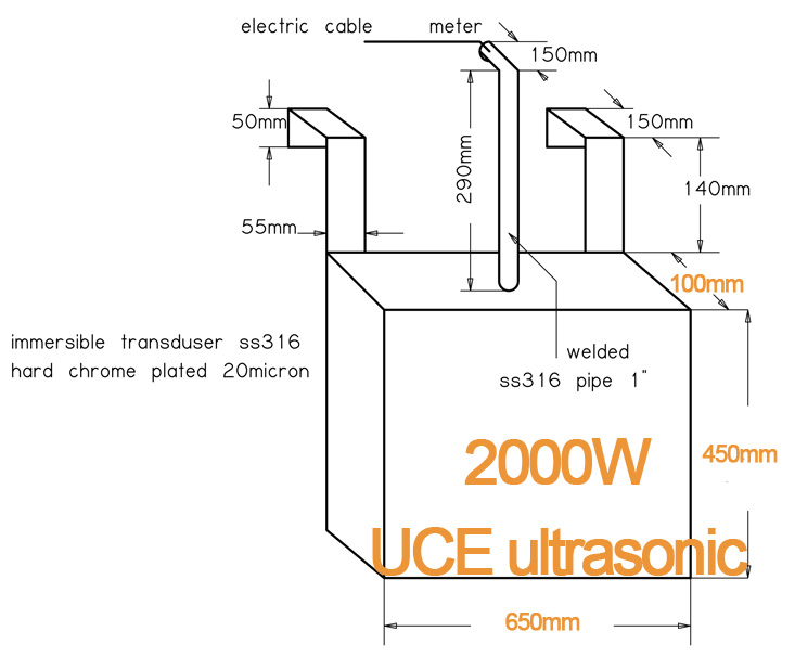 2000W stainless steel immersible ultrasonic transducer